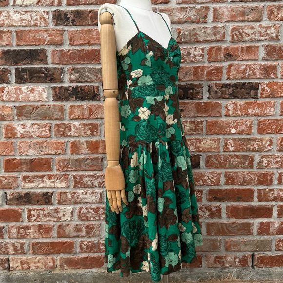 Moulinette de Soeurs Anthropologie green floral sleeveless sundress / 2 / EUC - Picture 6 of 17